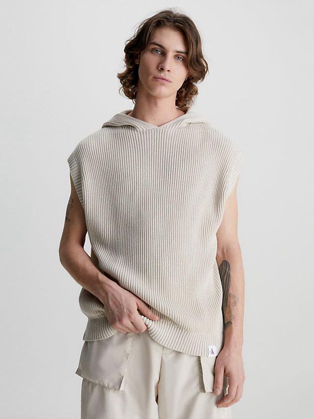 Calvin Klein USA Relaxed Sleeveless Hooded Jumper Mens Sweater Beige 6753094-LV